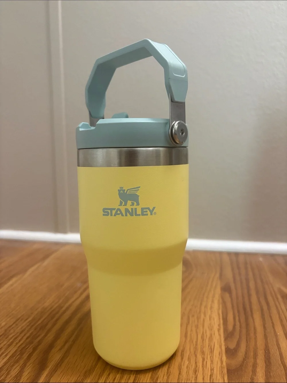 Stanley Yellow Tumbler with Light Blue Handle & Lid